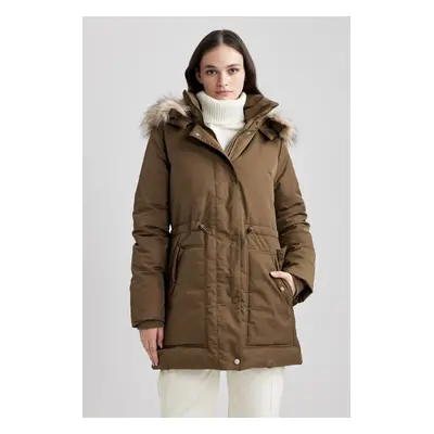 DEFACTO Water Repellent Oversize Wide Cut Detachable Faux Für Hooded Coat Parka