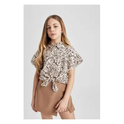 DEFACTO Girls' Crop Short Sleeve Patterned Shirt B5064a824sm