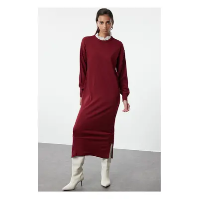 Trendyol Claret Red Brode Collar Detailed Knit Dress