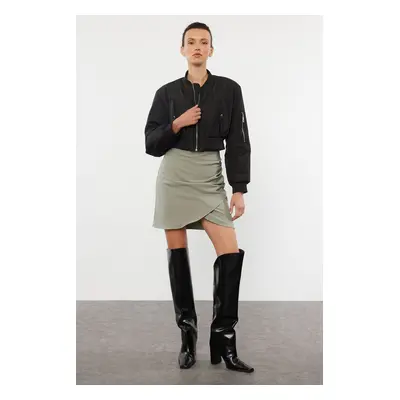 Trendyol Khaki Ruffle Detailed Double Breasted Mini Woven Skirt