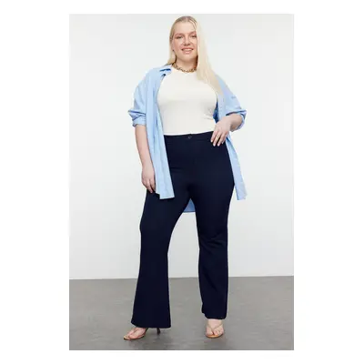 Trendyol Curve Navy Blue Spanish Leg Flare Woven Plus Size Fabric Trousers