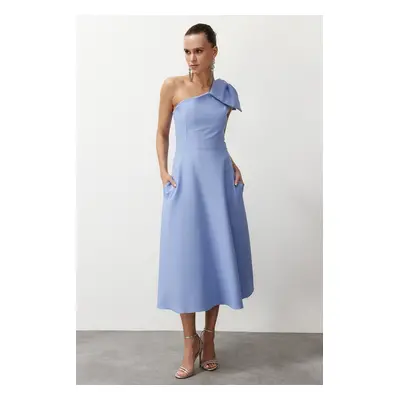 Trendyol Light Blue A-Cut Bow Detailed Woven Elegant Evening Dress