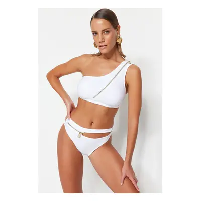 Trendyol X Moeva White Zipper Detailed Bikini Bottom