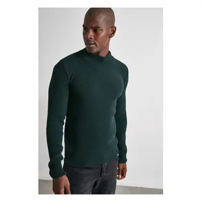 Trendyol Green Unisex Half Turtleneck Cotton Plain Knit Sweater