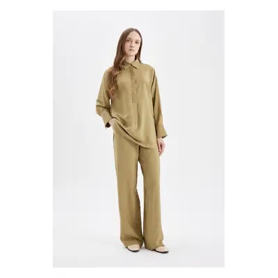 DEFACTO Wide Leg Wide Leg Elastic Waist Laced Basic Plain Trousers