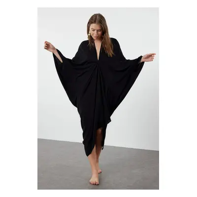 Trendyol Black Wide Fit Maxi Woven Draped Beach Dress