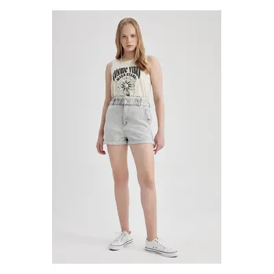 DEFACTO Paperbag High Waist Folded Leg Jean 100% Cotton Shorts