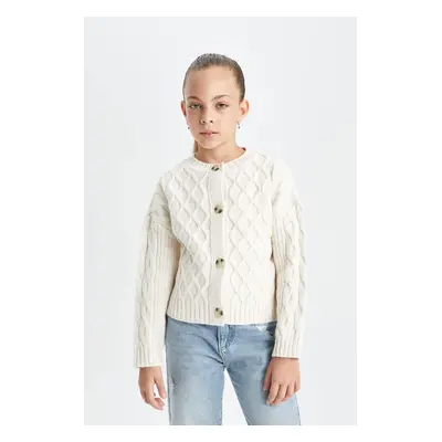 DEFACTO Girl's Knitwear Crew Neck Buttoned Cardigan