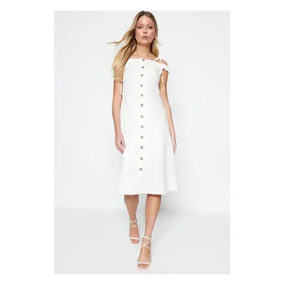 Trendyol Ecru Vysoké A Cut Midi Woven Carmen Collar Woven Dress