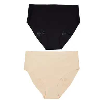 Trendyol Curve Black-Skin 2-Pack High Waist Non-Slip Plus Size Panties with Restorative/Corset E