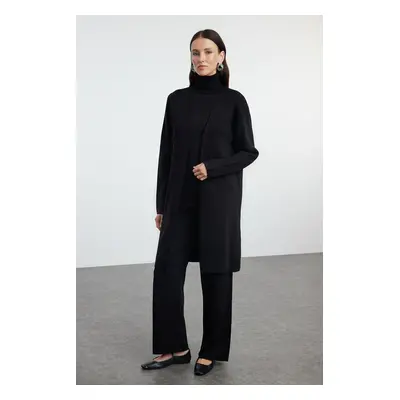 Trendyol Black Long Blouse-Cardigan-Pants Triple Knitwear Bottom-Top Set