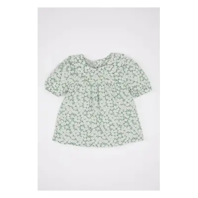 DEFACTO Baby Girl Baby Collar Crinkle Viscose Floral Short Sleeve Blouse