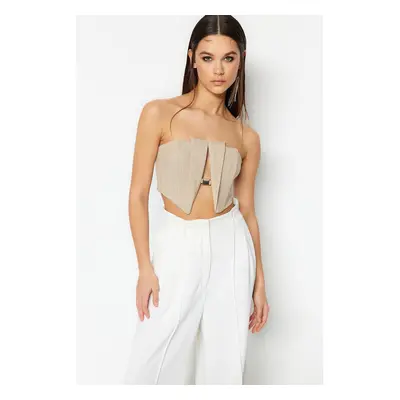 Trendyol béžový crop podšitý tkaný bustier s doplňky