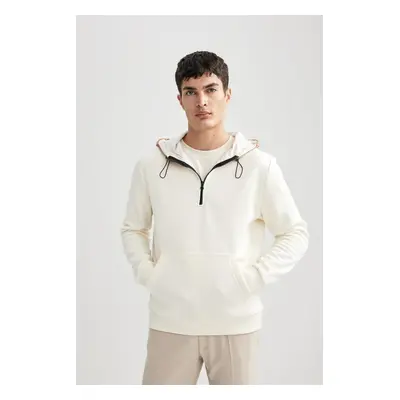 DEFACTO Modern Fit Hooded Half Zipper Kangaroo Pocket Basic Plain Sweatshirt