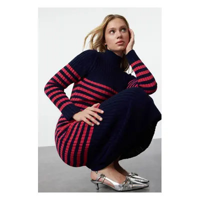 Trendyol Navy Blue Maxi Knitwear Striped Dress