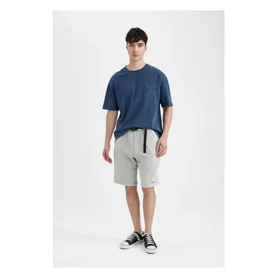 DEFACTO Oversize Wide Pattern Washed Faded Effect Pocket Straight Leg Shorts