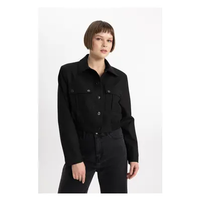 DEFACTO Shirt Collar Basic Plain Snap Closure Pocket Bomber Jacket