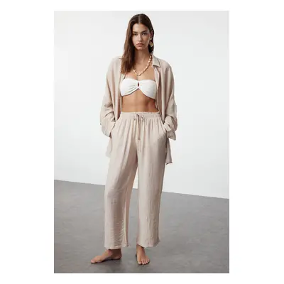 Trendyol Beige Woven Linen Look Shirt and Trousers Set