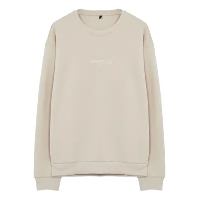 Trendyol Beige Oversize/Wide Cut Embossed Text Printed Sweatshirt