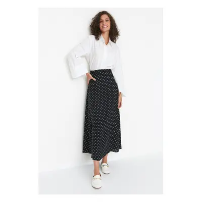 Trendyol Black Polka Dot Patterned Knit Skirt