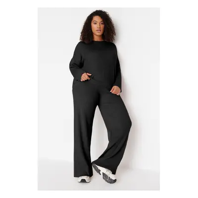 Trendyol Curve Black Ribbed Crew Neck Plus Size & Maternity Knitwear Sweater Trouser Set