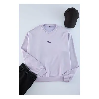 Trendyol Lilac Crew Neck Oversize/Wide Cut Polar Fleece Inside Dinosaur Embroidery Sweatshirt