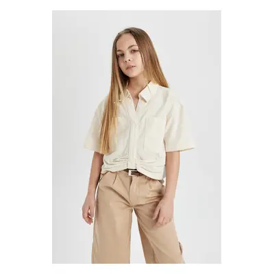 DEFACTO Girls' Crop Cotton Short Sleeve Shirt