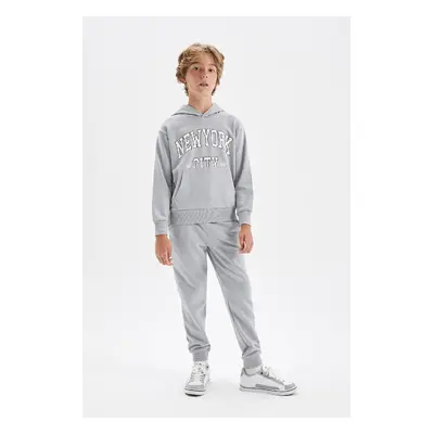 DEFACTO Boy 2-Piece Set Hooded Kangaroo Pocket Printed Sweatshirt Top Jogger Sweatpants