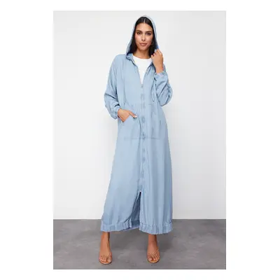 Trendyol Light Blue 100% Tencel™ Oversize Denim Modest Trench Coat