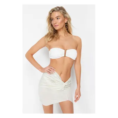 Trendyol Bridal Ecru Mini Knitted Knotted Beach Pareo