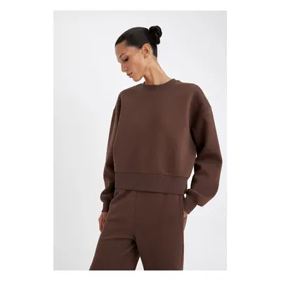 DEFACTO Boxy Fit Crew Neck Thick Fabric Plain Sweatshirt