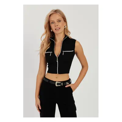 Cool & Sexy Women's Black Double Zippered Camisole Blouse