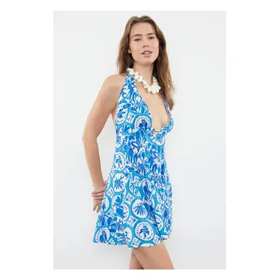 Trendyol Floral Patterned Mini Woven Backless Beach Dress