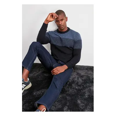 Trendyol Indigo Slim Slim Fit Crew Neck Color Block Knitwear Sweater