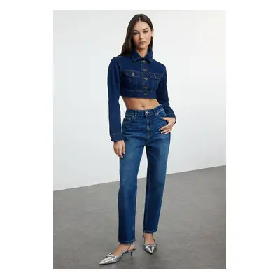 Trendyol Dark Blue High Waist Slim Mom Jeans