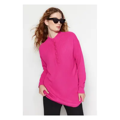 Trendyol Pink Button Detailed Comfortable Knitwear Sweater