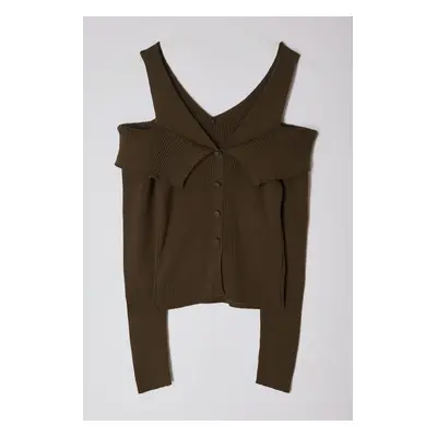 Trendyol Khaki Crop V-Neck Knitwear Cardigan