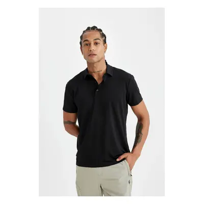 DEFACTO Fit Black Standard Fit Regular Cut Polo Collar Short Sleeve Polo Shirt