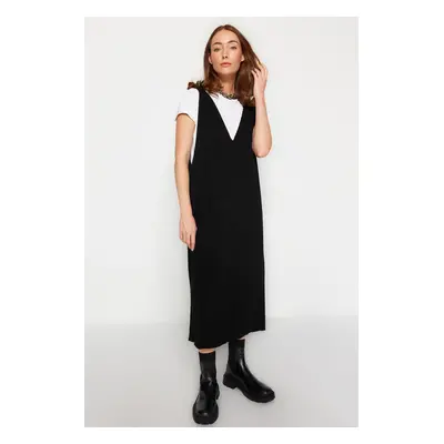 Trendyol Black Maxi Knitwear V-Neck Gilet Dress