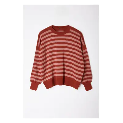 Trendyol Brown Basic Striped Sweatshirt Look Knitwear Sweater