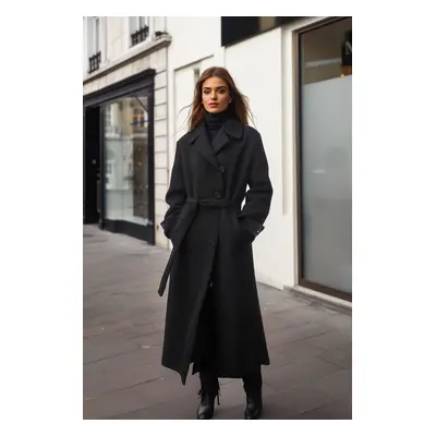 Trendyol Black Collar Detailed Oversize Woolen Coat