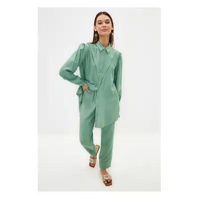 Trendyol Green Linen Look Shirt-Pants Woven Suit