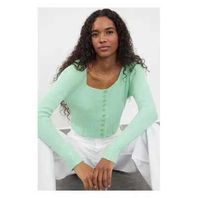 Trendyol Mint Crop Square Collar Knitwear Cardigan