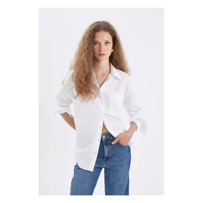 DEFACTO Oversize Wide Fit Basic Plain Buttoned Poplin Long Sleeve Shirt