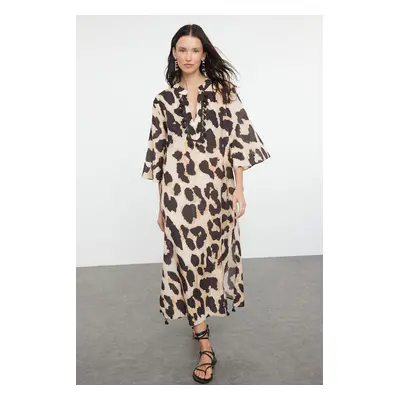 Trendyol Leopard Patterned Maxi Woven Beach Kimono&Caftan