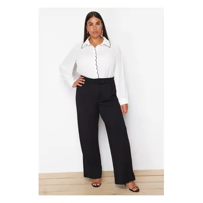 Trendyol Curve Black Pleated Wide Leg Knitted Trousers with Velcro Belt