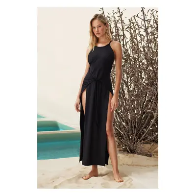 Trendyol Black Maxi Knitted Tie Beach Dress