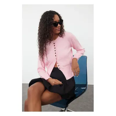 Trendyol Pink Basic Buttoned Jacket-Look Knitted Cardigan