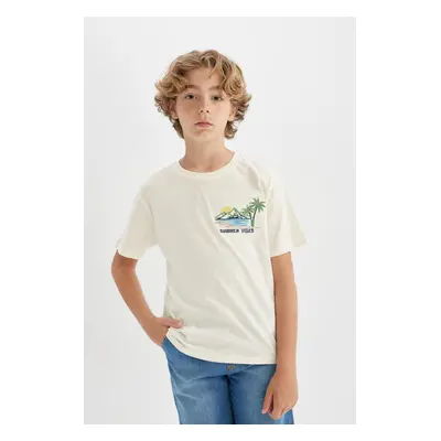 DEFACTO Boy's Crew Neck Embroidered Short Sleeve T-shirt