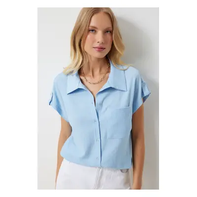 Happiness İstanbul Women's Sky Blue Comfortable Knitted Shirt with Pockets